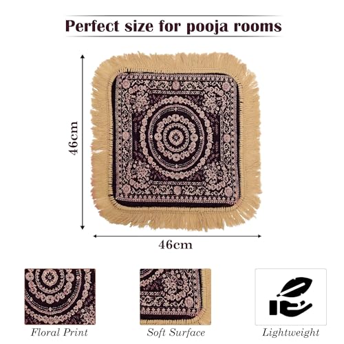 Image of Kuber Industries Pack of 2 Velvet Pooja Mat for Sitting On Floor | Comfortable Eating Aasan for Home | Decorative Sitting Mat for Meditation & Mandir | Floral - Golden & Purple