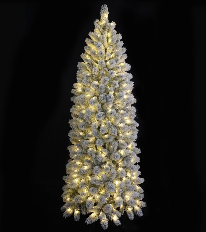 Árbol de Navidad Slim nevado Velino, 210 cm, 300 luces LED, 473 ramas