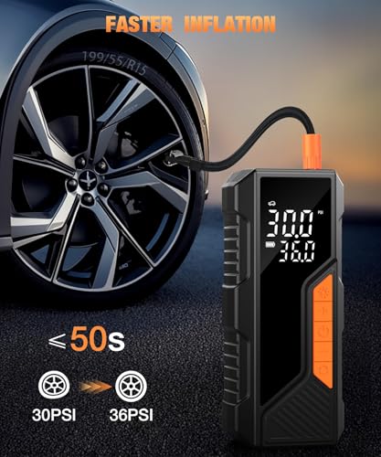 Image of Auto Hub Cordless Tyre Inflator for Car & Bike - 6000 mAh Battery - 2X Faster Inflation- Power Bank - Digital Display - Dual Mode (Battery & 12V Car Port), 150PSI Air Pump, Tyre Inflator - Orange