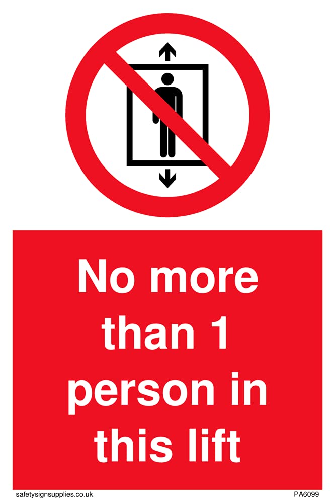 Pack of five - No more than 1 person in this lift Sign - 100x150mm - A6P