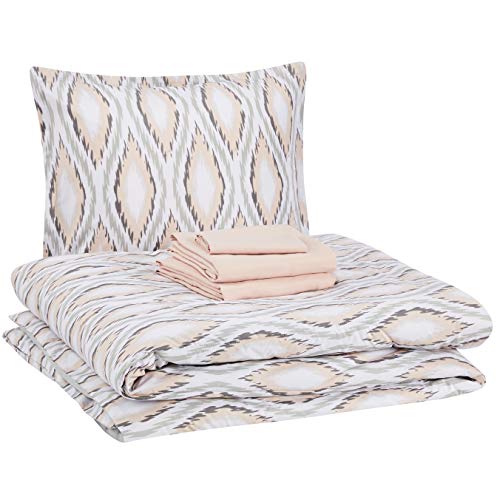 AmazonBasics 6-Piece Comforter Bedding Set, Twin / Twin XL, Blush Pink Sierra, Microfiber