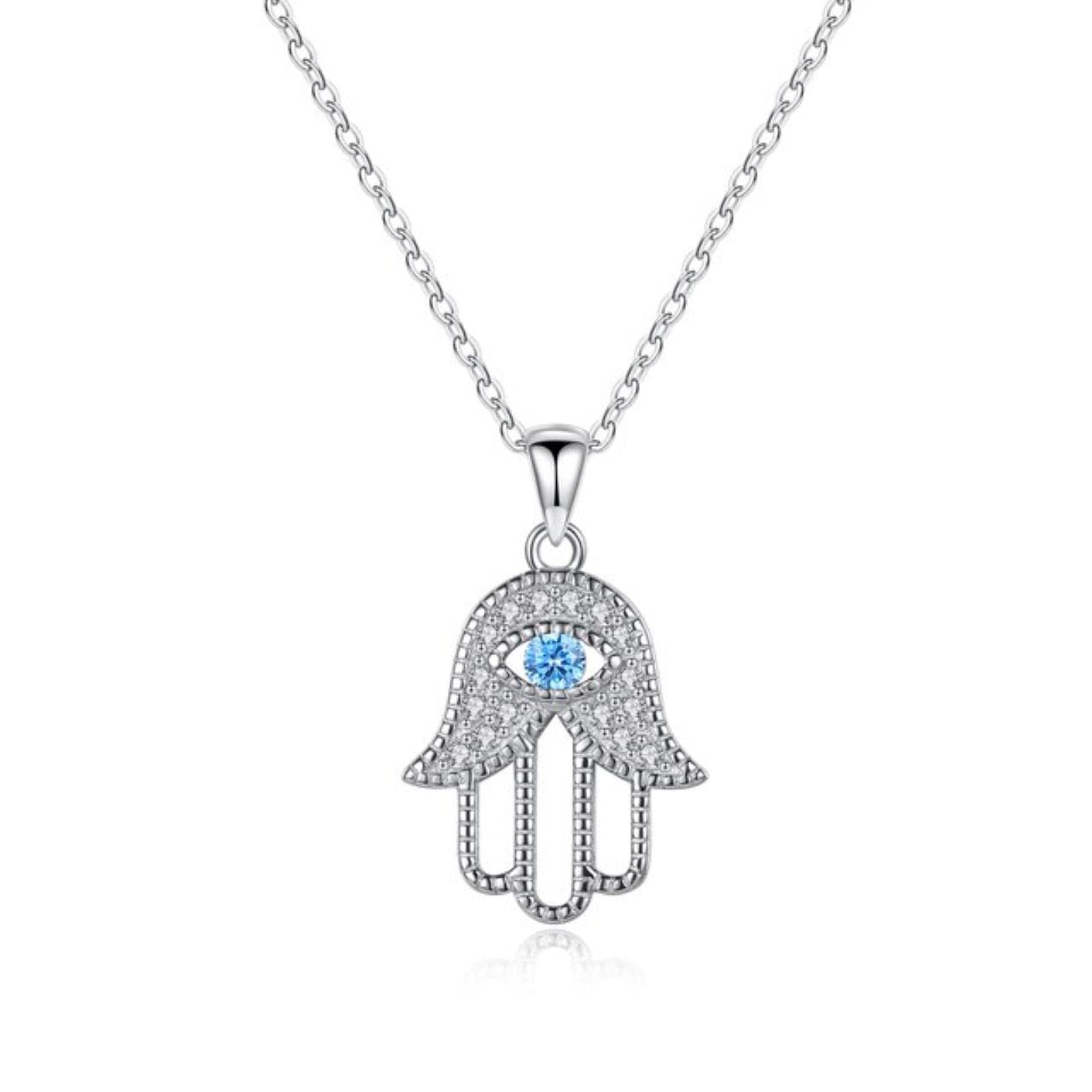 Collar con colgante de mano de ojo malvado para mujer, joyería turca de Plata de Ley 925 de cristal, cadena de eslabones hueca para clavícula