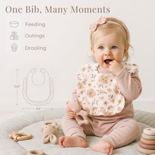 Image of Konssy 6-Pack Muslin Baby Girl Bibs, 100% Soft Cotton Absorbent Drool Bibs