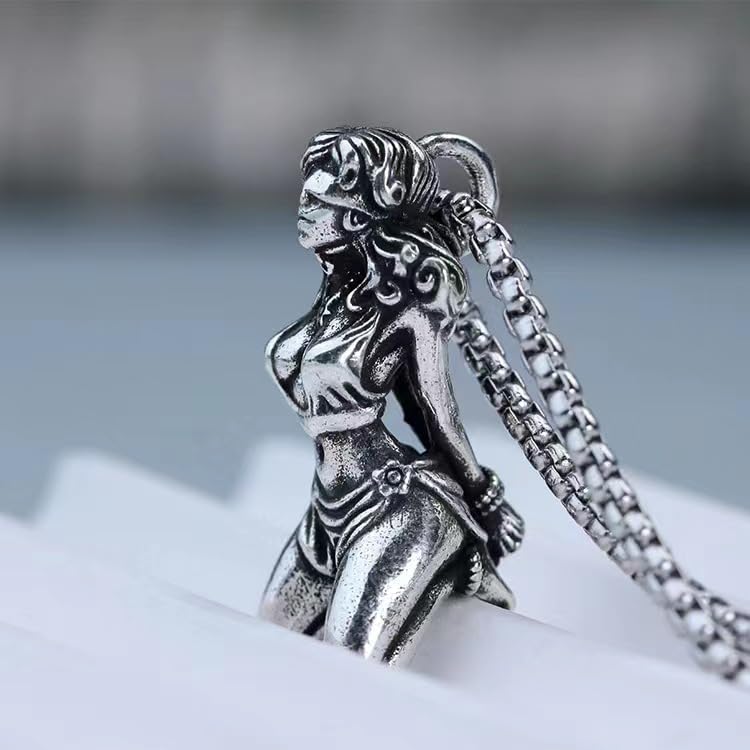 Collar con colgante de diosa sufrida chapado en plata para hombres, dije de diosa con cadena de perlas vintage, amuleto de declaración religiosa, Cobre, No es una piedra preciosa 7