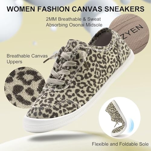 Image of ZYEN Arch Support Shoes for Women - Canvas Casual Sneakers Low Top, Orthopedic Walking Shoes Women, Non Slip Fashion Sneakers Outdoor 8830 Leopard 40