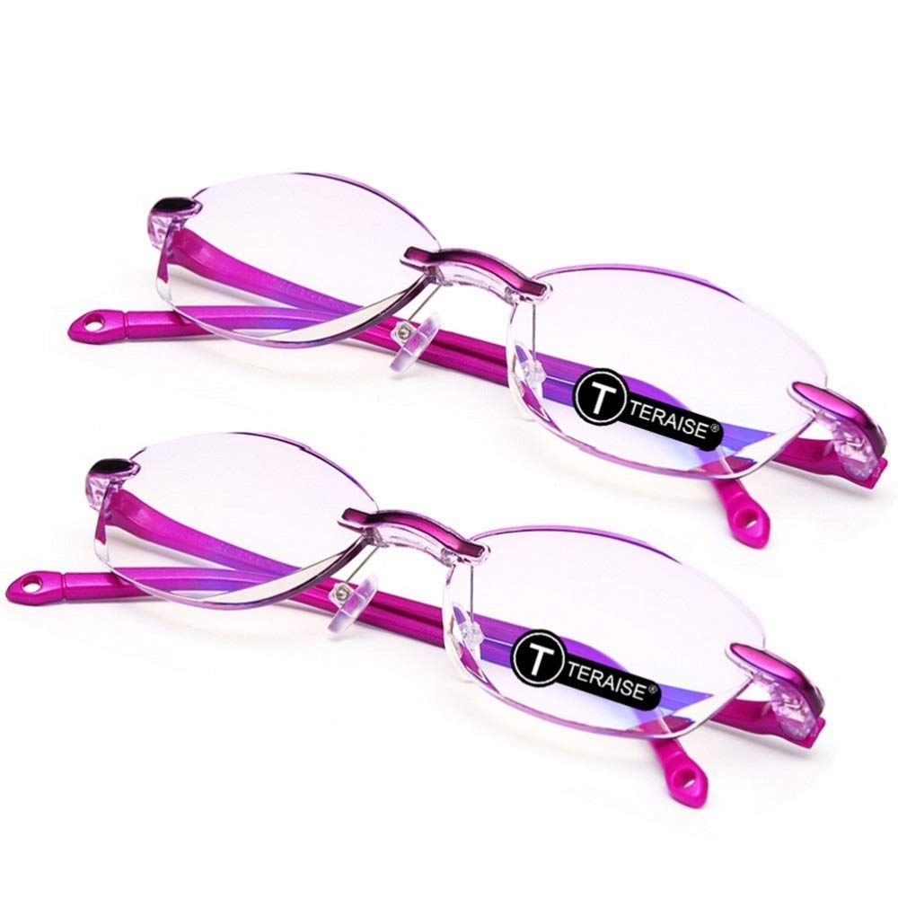 Teraise Women's 2Pcs Pink 2 Pcs Anti Blue Light Computer Glasses Readers Quality Fashion Reading Glasses(1.5X)