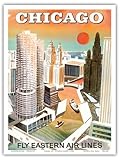 Chicago USA - Marina City Chicago River - Fly Eastern Airlines - Vintage Airline Travel Poster c.1960s - Master Art Print (Unframed) 9in x 12in