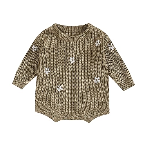 Qiylii Infant Baby Girl Flower Knit Sweater Romper Crewneck Long Sleeve Pullover Sweatshirt Onesie Fall Winter Clothes