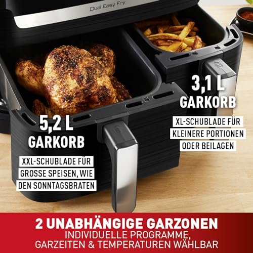 Tefal Dual Easy Fry Heißluftfritteuse, 8,3 L Air Fryer, zwei spülmaschinenfeste Körbe, 7-in-1, 6-8 Portionen, 15 Jahre Reparierbarkeit, energiesparend, schwarz, EY9018 – Bild 5