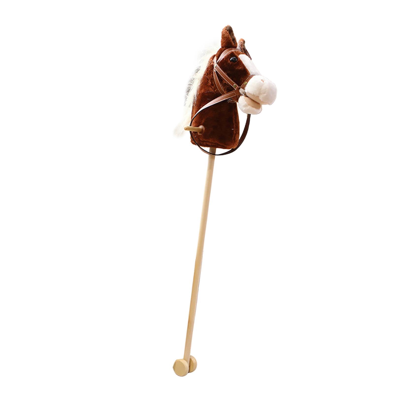 Cavallo a Dondolo Bastone Effetti Neighing E Galoppo Manico Ruote Legno Giocattolo Peluche Fatto a Mano Adatto per Equitazione Bambini, caffè con le ruote, Taglia unica