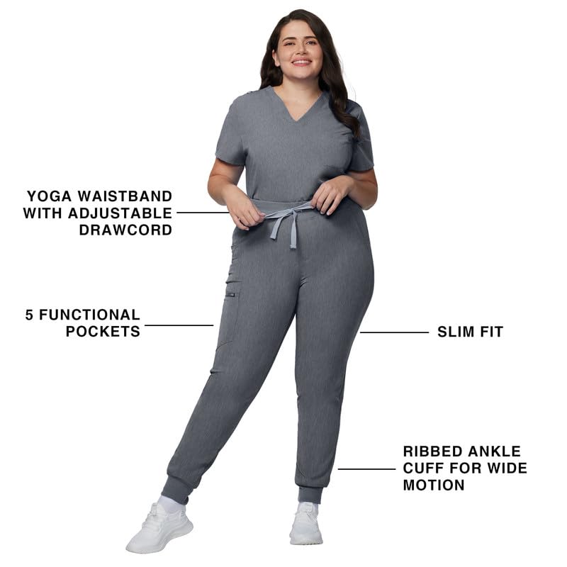 Image of Kitmaz Scrub Pants for Women - Mid Rise 4-Way Stretch Anti-Wrinkle Slim Fit Jogger Pants, Drawstring & 5 Pockets