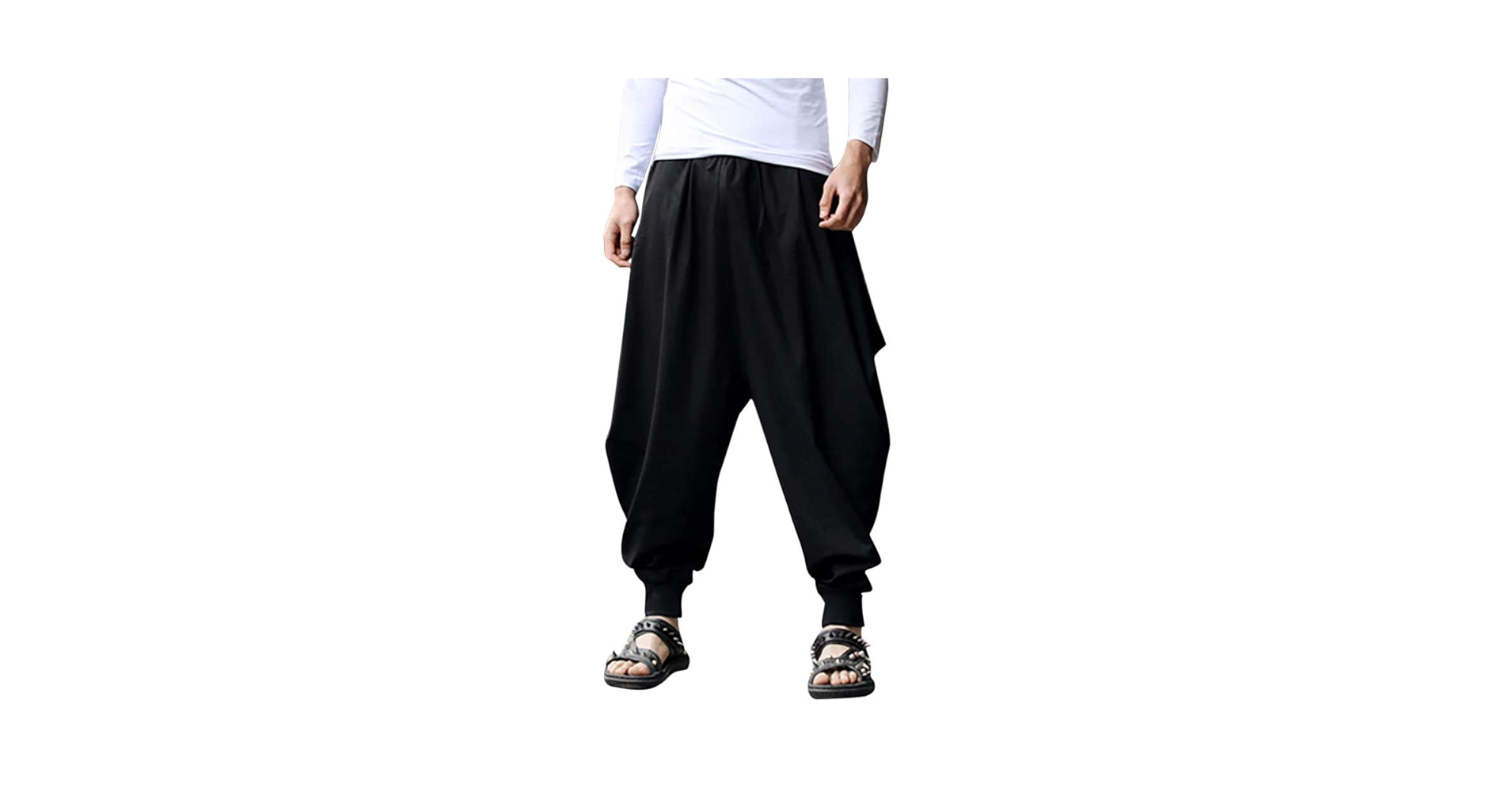 Mens Harem Pants Elastic Waist Bounched Feet Trousers Loose