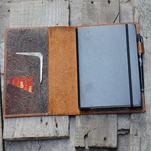 JJNUSA Ledereinband, kompatibel mit Leuchtturm1917 Composition B5, 17,8 x 25,4 cm, Notizbuch, Reisetagebuch, Used-Look, nachfüllbar, Blumenmuster, Braun