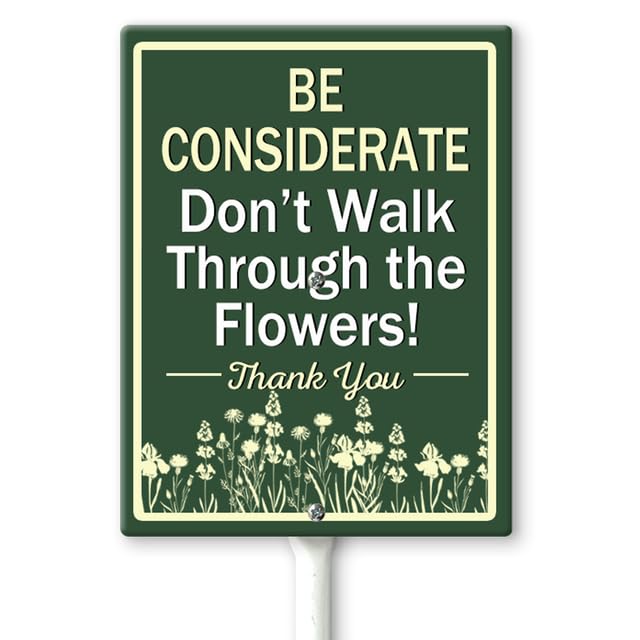 Horienteeon Be Considerate Don't Walk Through The Flowers Yard Sign with Stakes 20×30cm, Sturdy Aluminum Yard Signs Rust Free, Flower Garden Sign, Do Not Pick Up The Flower Signs
