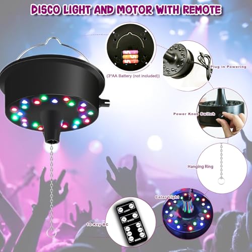 Image of Remote RGBW Rotating Disco Ball Motor,5-10RPM Adjustable Speed Light Up Spinner 23 LED for 6~15 inch Mirror Rotator for Birthday Party Decor (Not Included Ball)