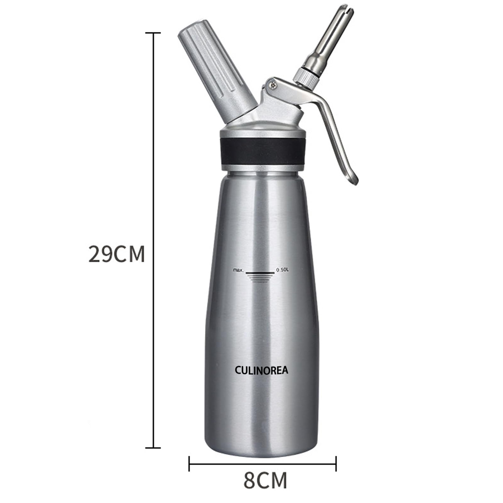 Siphon Chantilly - 500ml -Quatre Accessoires Inclus - matériau en Acier Inoxydable - Résistant à l'usure et la Pression