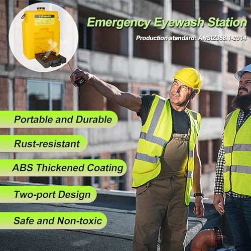 Image of Portable Eyewash Station - Eye Wash Station with Ansi Certified OSHA-Approved, Wall Mount Eye Washing Station with Dual Spray (14gallon)
