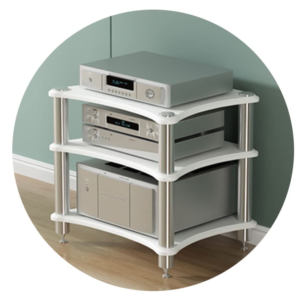 Mobile audio HiFi a 3 livelli multifunzionale per amplificatori di potenza e componenti audio/video, elegante bianco, 60 x 48 x 62 cm, perfetto per gli appassionati di home theater e musica