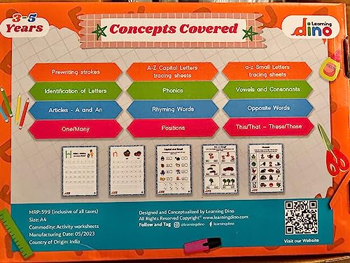 Image of Learning Dino - LKG English Activity Worksheets Pack - 120 Pages + Sticker sheet Medium
