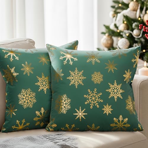 Xmas Trees Pillowcases 16x16 - Christmas Pillow Covers Set of 2 - Green