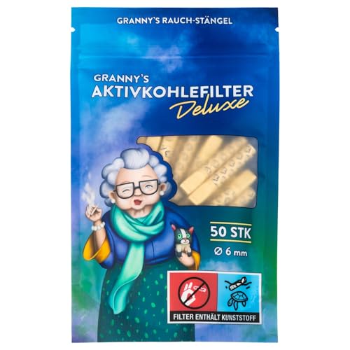 Granny's® Deluxe Set: Aktivkohlefilter 50 Stück | Ø 6 mm Filtertips | hybrider Aktivkohlefilter | Kohlefilter für Selbstdreher | Grannys Filter | In Granny We Trust