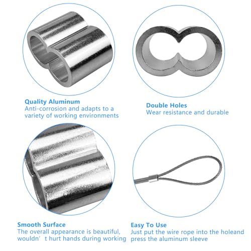 124 Pieces 4 Sizes Wire Rope Crimping Sleeves Aluminum 5 mm 6 mm 7 mm 8 mm Cable Crimps Sleeves Clip Wire Clamp Fittings for Wire Rope Bungee Cord Elastic String - Image 2