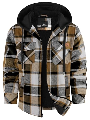 Dekomere Men's Thick Fleece Plaid Jacket Flannel Shirts Sherpa Lined Full Zip Up Hoodie Winter Coat with Pockets