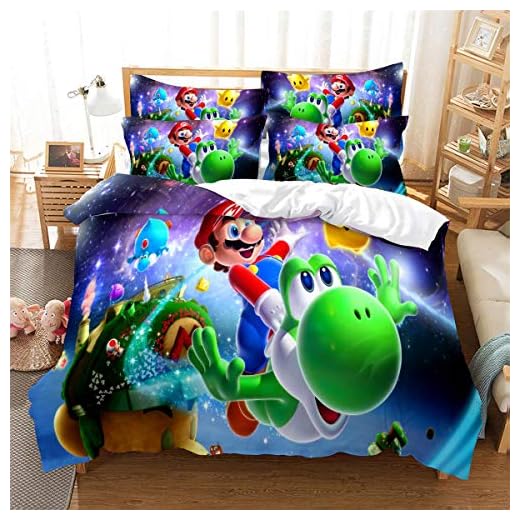 Sängkläder påslakanset, Super Mario Luigi, 2/3 delar bäddset, med blixtlåsstängning söta pojkar flickor täckesset, lyxiga sovrumsdekorationer (2 st (13 tum x 189 tum))