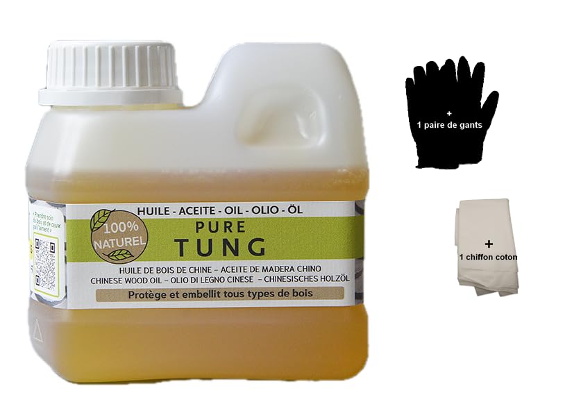 (Sol-éco) Pure Tung Oil | Protección y cuidado de la madera interior y exterior, incluso con contacto con alimentos, como muebles de jardín, encimera, terraza, cocina, tablas de cortar, madera de teca