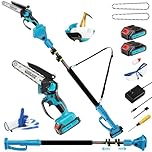 2-in-1 6 in Mini Chainsaw & Electric Pole Saw, Electric Pole Saws for Tree Trimming, 21V Cordless Battery Chainsaw Powered with 2 Batteries, Auto-Oil, Chain Saw for Tree Pruning/Wood Cutting