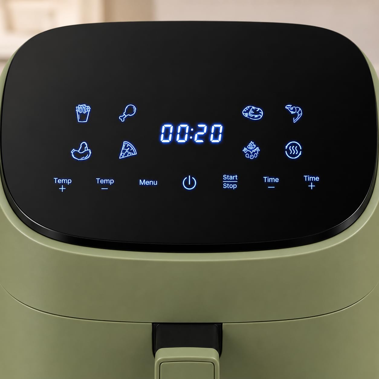 Iluminashop - Air Fryer Line Green Touch 6,5L, Freidora de Aire sin Aceite, 1600W, 8 Menús Digitales, Pantalla Táctil,Función Grill, Temporizador regulable, Temperatura 80-200°C, Fácil y Saludable