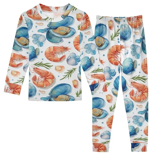 Pajama Sets Long Sleeve Seafood Pattern Print Lobster Soft Comfy Sleepwear 2 Piece PJS 3-8T