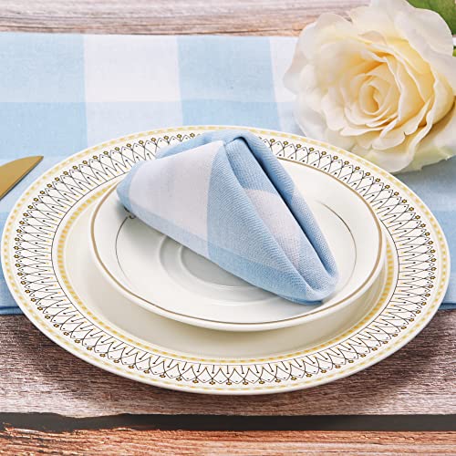 Image of Cotton Cloth Napkins Set of 12 Blend Buffalo Plaid, 20 x 20 Inch Washable Dinner Napkins, Buffalo Checks Reusable Table Napkins for Restaurant, Party, Wedding, Holiday, Farmhouse，Light Blue and White