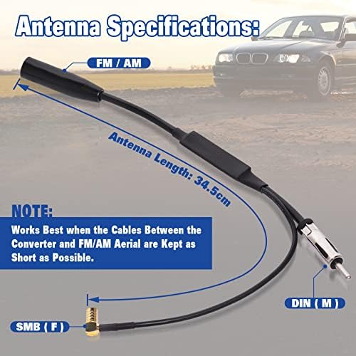 Eightwood Car Radio Antenna Adapter Cable DIN Female To DIN Male + SMB Connector 12V+ Active AM FM DAB Aerial Splitter Signal Amplifier Car Aerial Converter Aftermarket Replacement