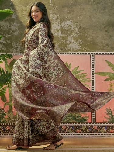 Image of SIRIL Women's Cotton Printed Saree With Unstitched Blouse Piece