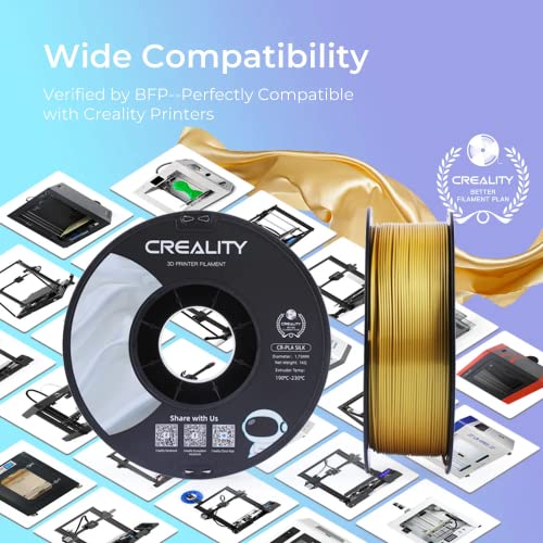 Image of Creality Silk PLA 3D Printer Filament, Metallic Silver PLA Filament 1.75mm, High Glossy and Smooth Silk Texture, Metal Filament + /-0.02mm Precision, 3D Printing Filament 1KG /2.2lb, (Silver)