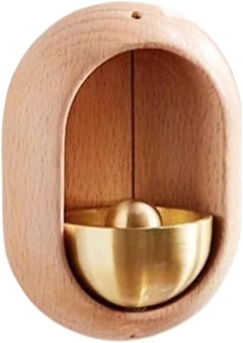 Doorbell 4/10pcs Solid Wooden Round Doorbell with Magnetic Brass Wind Chimes Wireless Jingle Bell Entrance Bell Pendant for Home Decoration(B-Natural,4pcs)