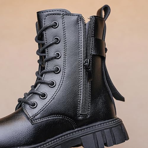 Girls Lace Up Riding Boots Mid Calf Combat, Lace Up Pu Leather Side Zipper Punk Goth White Lug Sole Boots for Girls 4-12 Years (A02-white,37)4