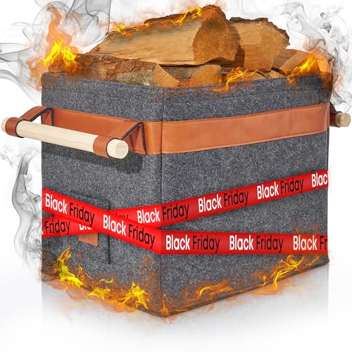OAKAGE® Holzkorb für Kaminholz Groß [Integrierter Metallrahmen für Zusatzstabilität] Kaminholzkorb Filz Feuerholzkorb Brennholzkorb Kaminkorb Filzkorb | Korb Dunkelgrau