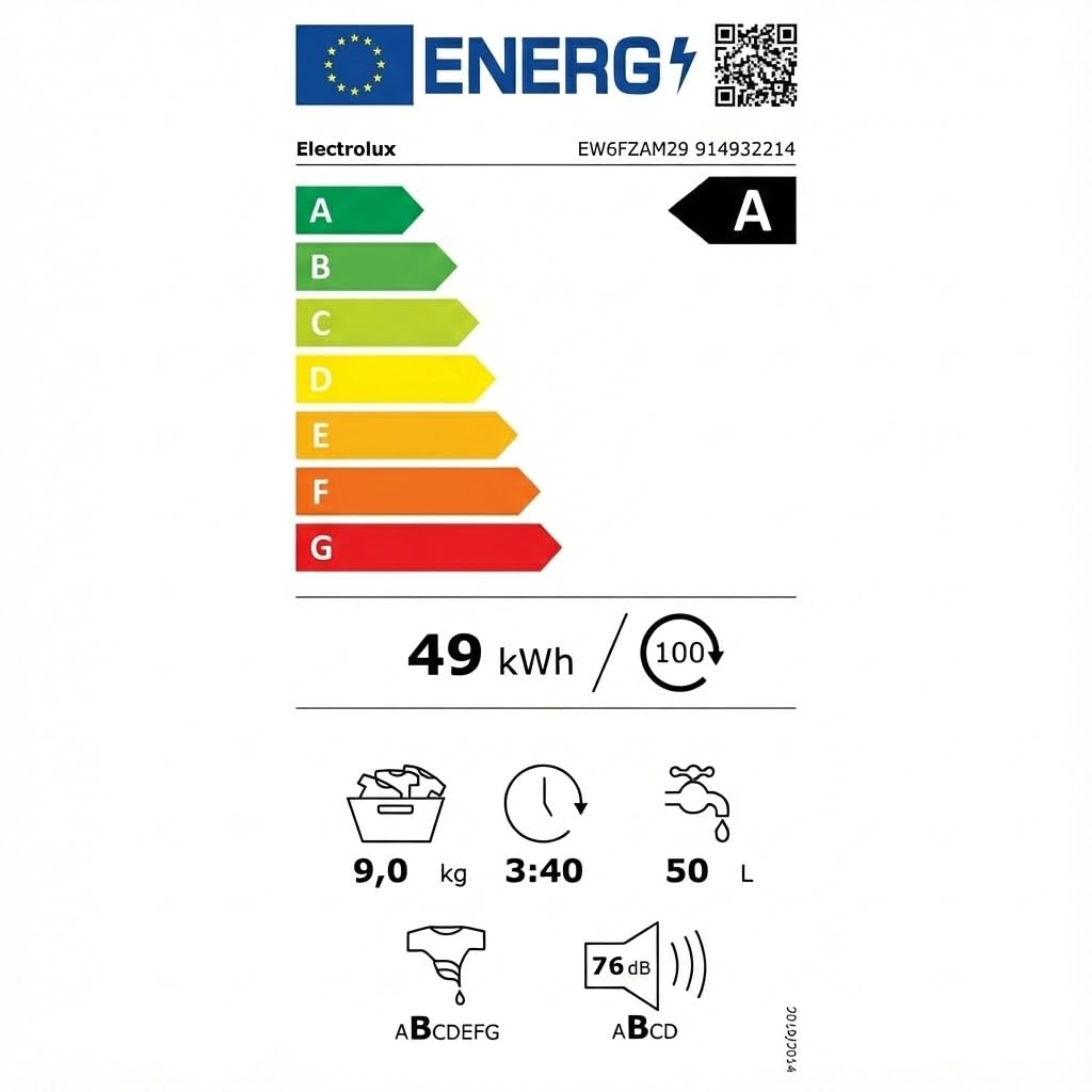 Electrolux EW6FZAM29 Lavatrice PerfectCare 600, 9 kg, Classe A, Tecnologia SensiCare, Programma Vapore, Opzione TimeSave, Motore Inverter, Display LED, Bianco