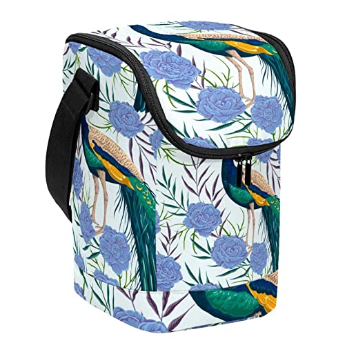Lonchera grande de pavo real con correa ajustable para hombro 2