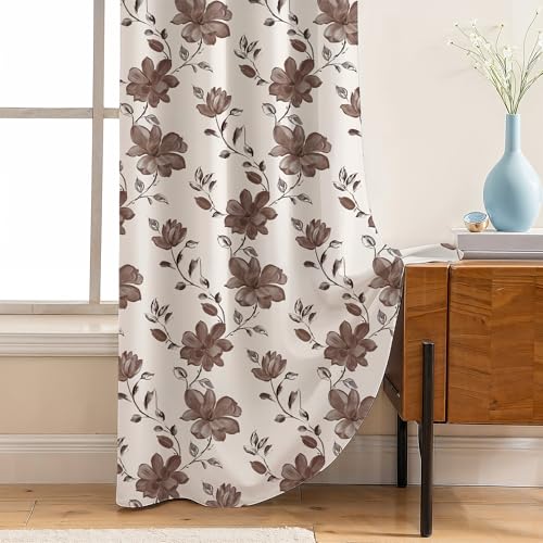 Image of LINENWALAS Printed Blackout Curtains for 5 Feet Window | Set of 2 | Floral Printed Drapes | Thermal Insulated, Room Darkening Panels with Grommet Hanging for Living Room (Brown Bloom)