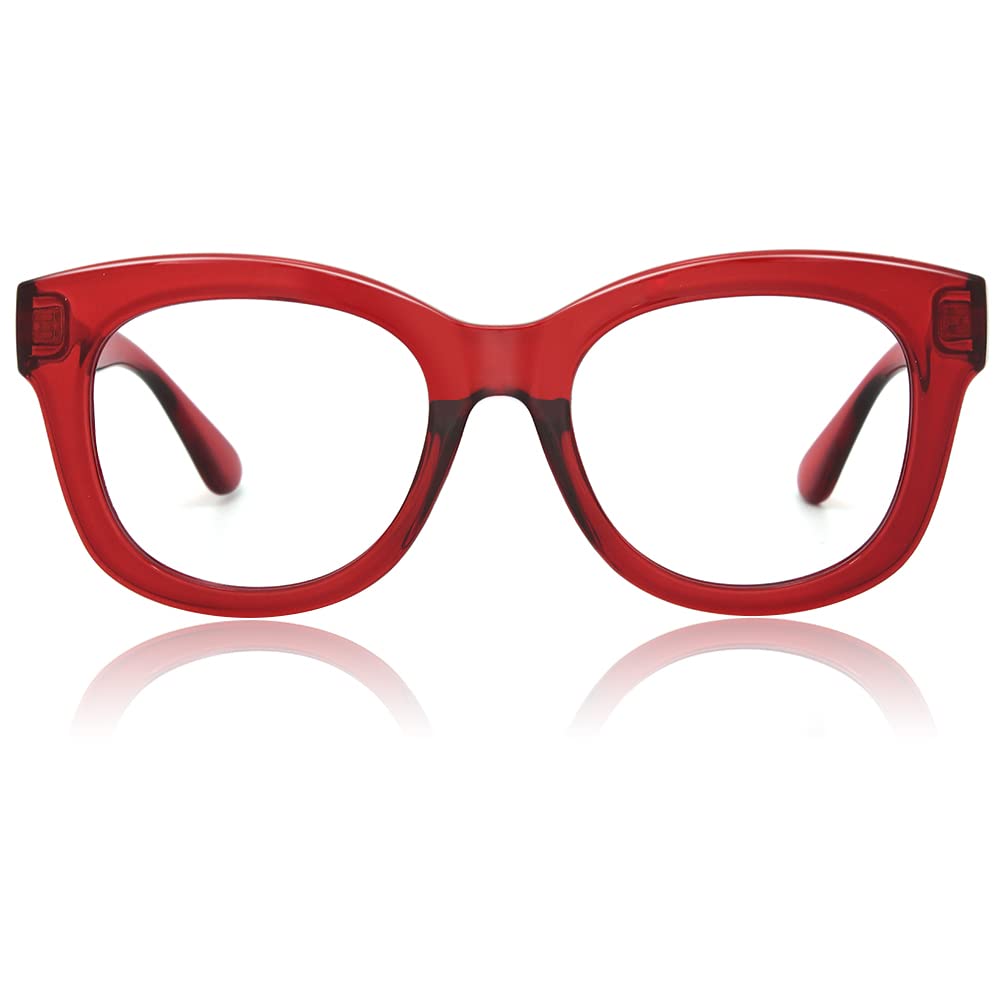 JiSoo Oversized Reading Glasses for Women 2.0, Stylish Designer Readers Women 2.0 with Large Frame,Red