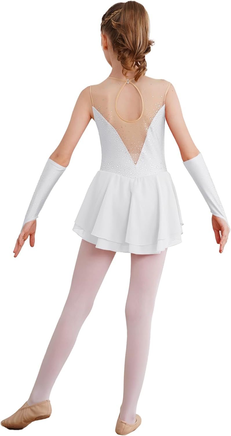 Linjinx Kids Girls Shiny Diamond Figure Ice Skating Dress Sleeveless Ballet Dance Gymnastic Leotard Lyrical Costume