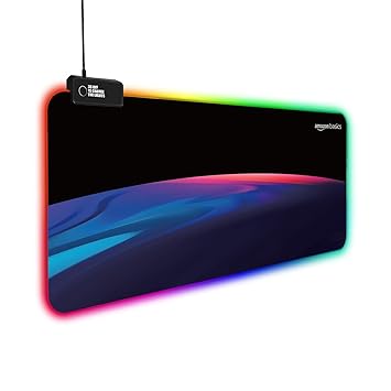 amazon basics RGB Light Gaming Mouse Pad Desk Mat for Computer Laptop | Stitched Embroidery Edges | Non-Slip Rubber Base | Extended Keyboard Mouse Pad for Office & Home (795mm x 298mm x 3.45mm) - image, photos