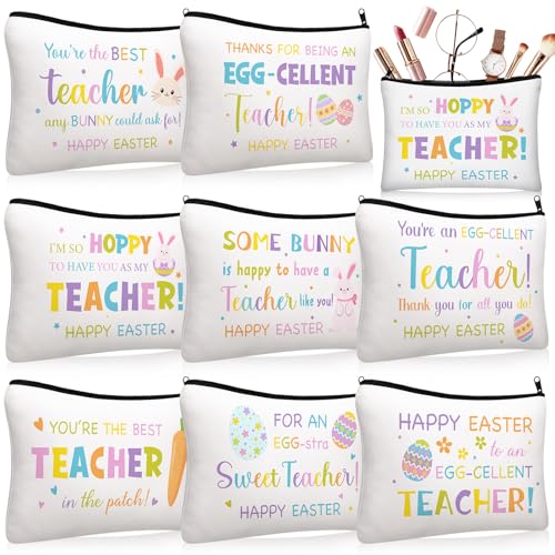 Tallew 8 Pcs Easter Makeup Bag Teacher Gifts, Bunny Eggs Cosmetic Pouch