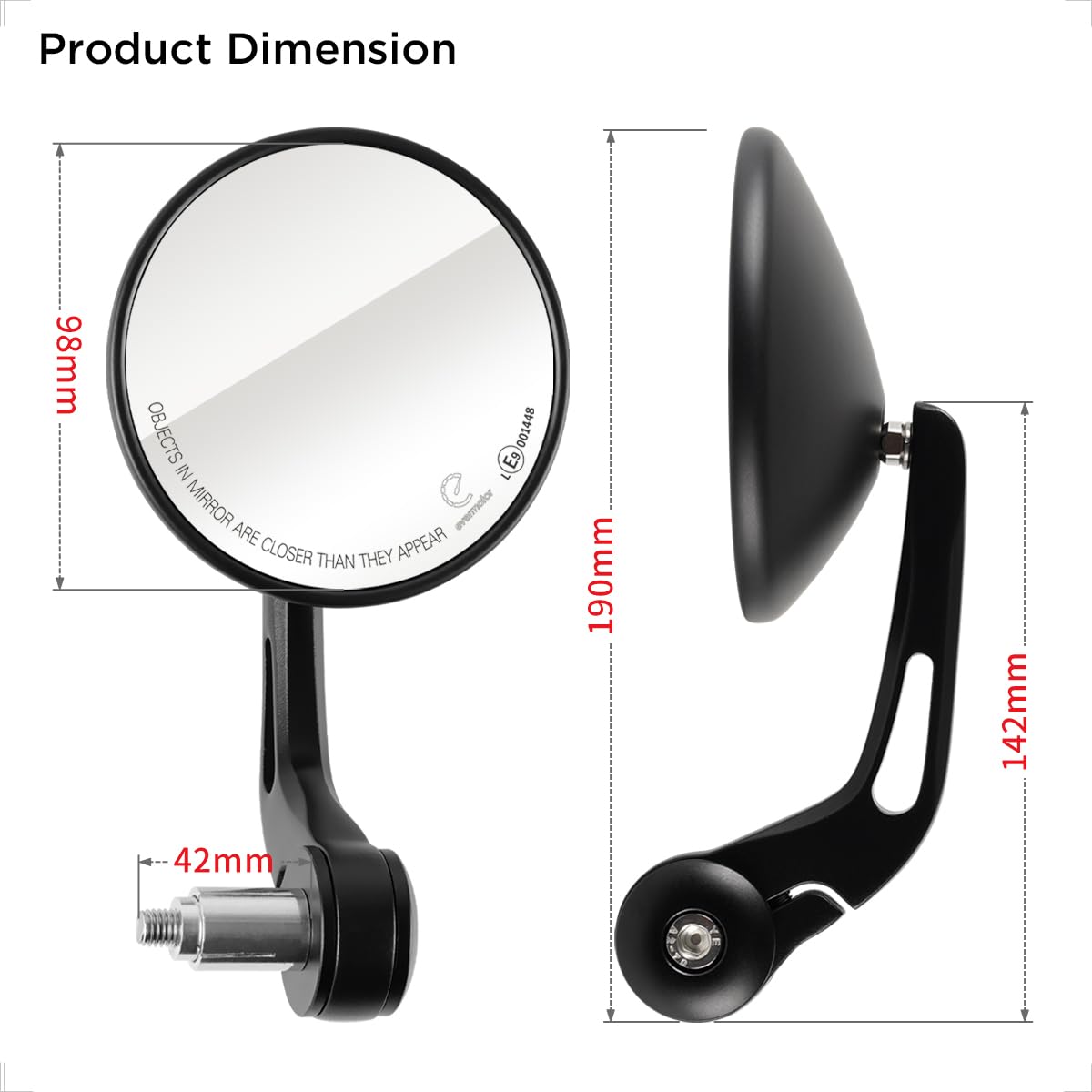 Evermotor Espejos Moto Homologados E9, Aluminio Espejos Retrovisores 360°, Compatible con Quad Scooter ATV Moped