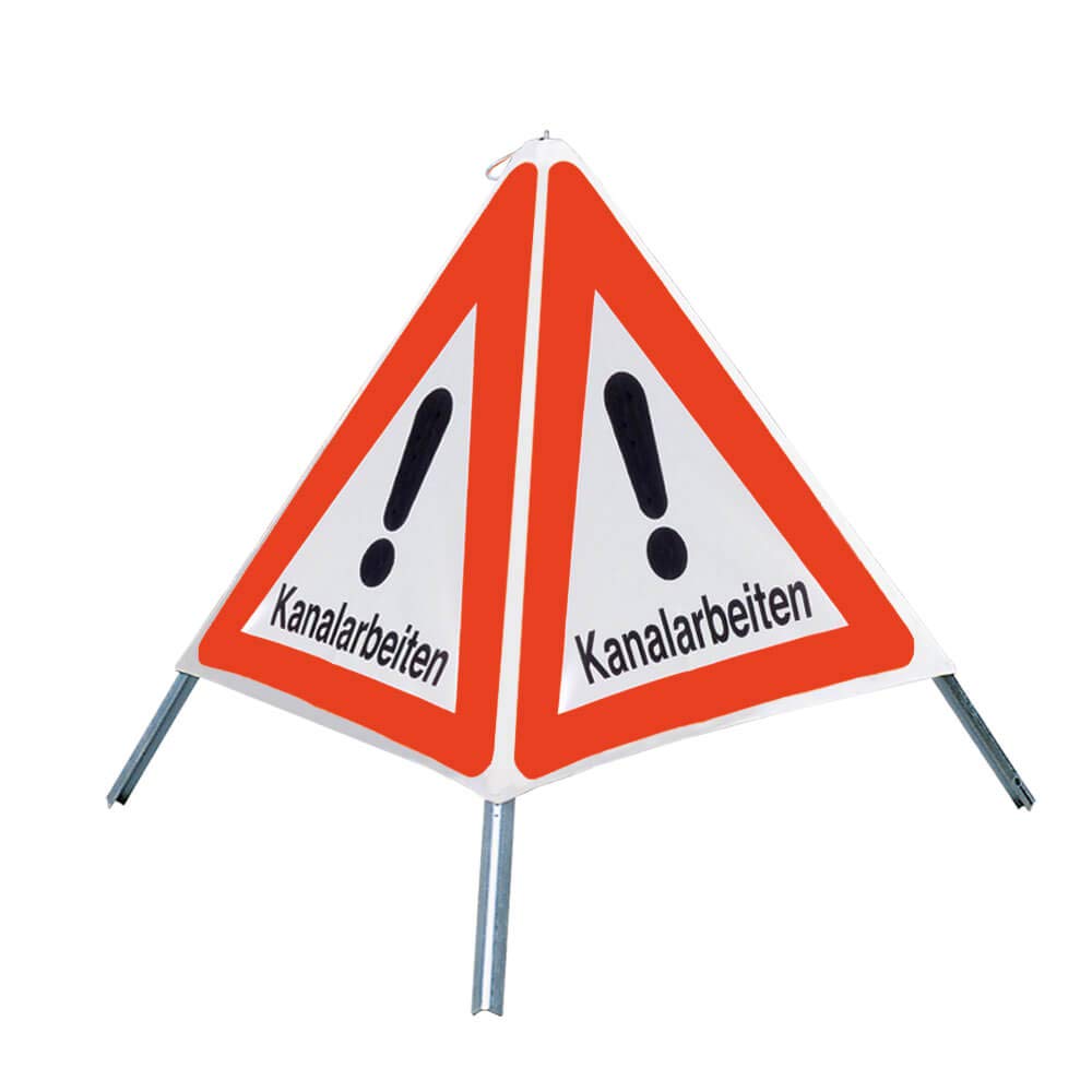 NISSEN Faltsignal mit Warnsymbol Kanalarbeiten, weiß tagesleuchtend, SL 70 cm aus Kunststoff, Stahl, Art.-Nr. 167060-1 | Faltsignal | Warnpyramide | Warnsymbol