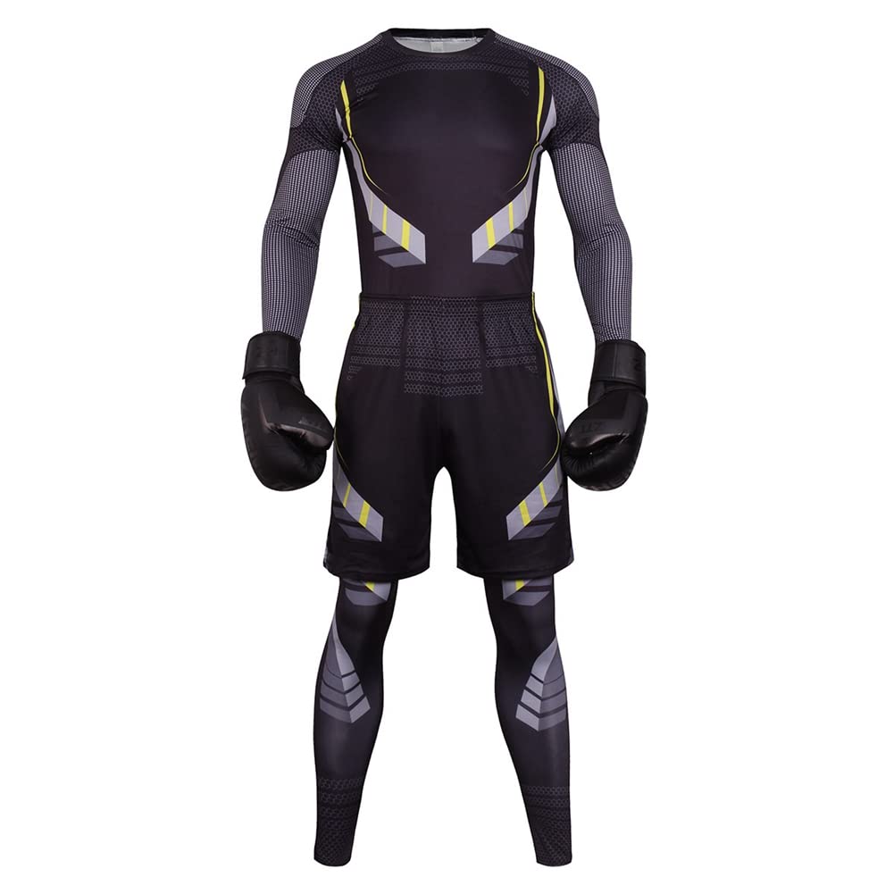 Ensemble de Vêtements de Sport pour Homme 3 Pièces Ensemble de Compression Tenue Sport Fitness Base Layer Maillot Manches Longues + Pantalon Collant + Shorts