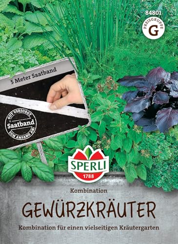 Sperli Gewürzkräutersamen-Kombination, Saatband 84801 - Kräutersamen-Mischung mit Petersilie & Schnittlauch und Saatband aus Bohnenkraut, Dill, Basilikum Sperli Gewürzkräutersamen-Kombination, Saatband 84801 - Kräutersamen-Mischung mit Petersilie & Schnittlauch und Saatband aus Bohnenkraut, Dill, Basilikum